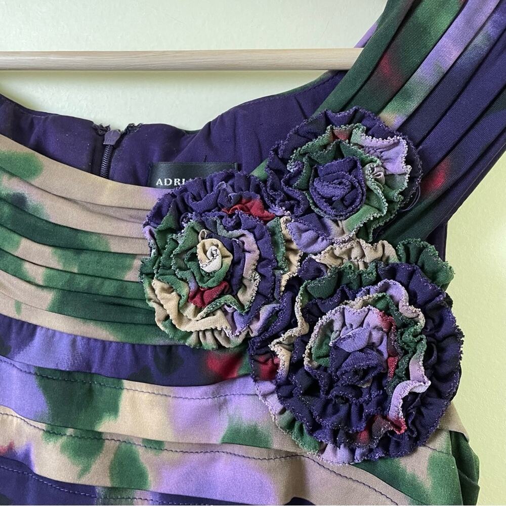 Adrianna Papell Shutter Pleated Sheath Dress with Flowers in Purple Floral SZ 14 - Picture 8 of 10